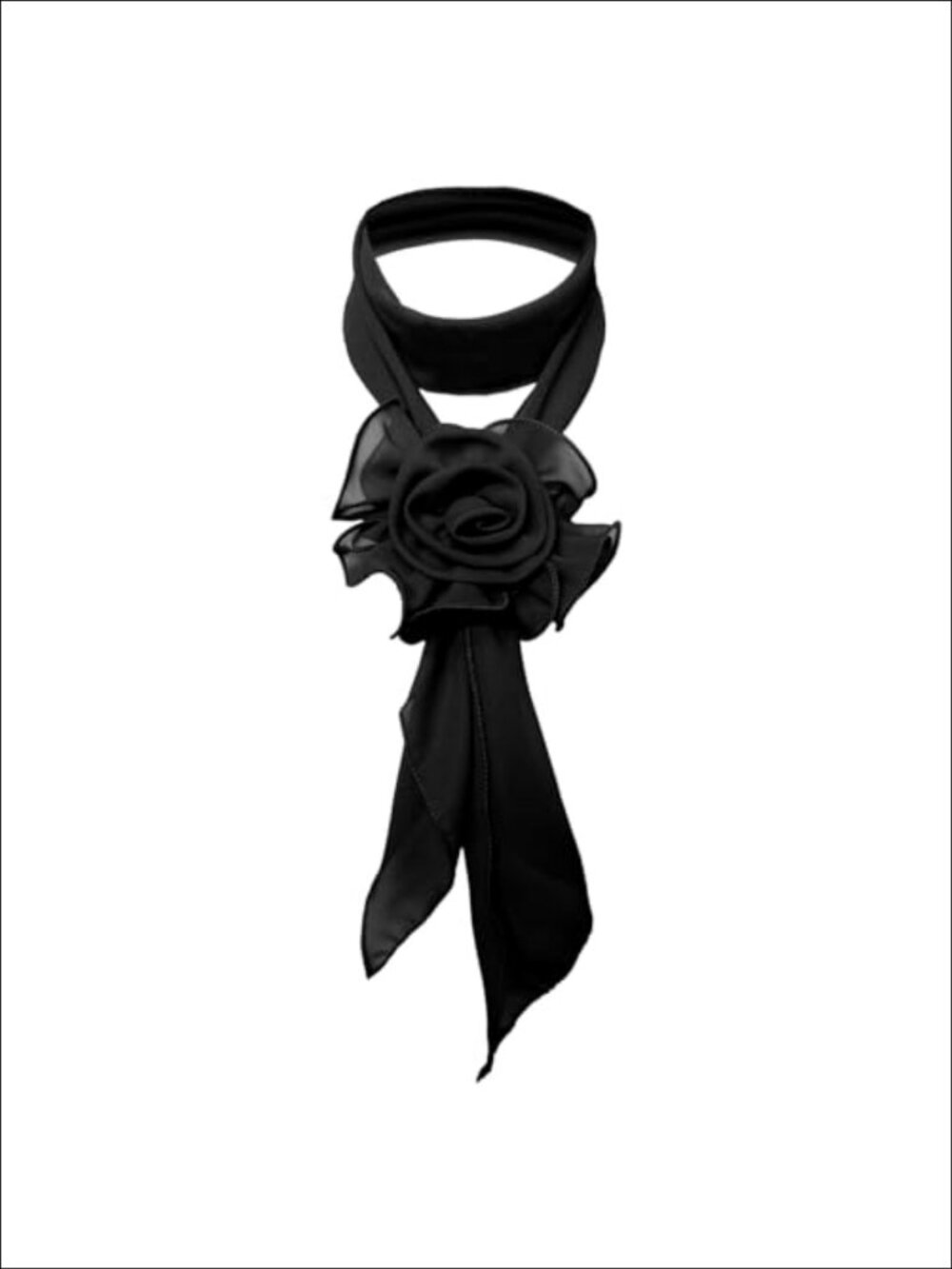 Floral Skinny Neck Scarf with Detachable Rose Clip Lightweight Polyester